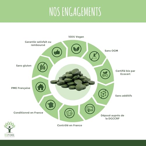 Chlorella Bio - Bioptimal - Complément Alimentaire - Protéine Vitamine B12- Poudre Chlorelle Pure - Compressé à froid - 500mg / Comprimé - Conditionné en France- Certifié Ecocert - 150 comprimés – vue 5