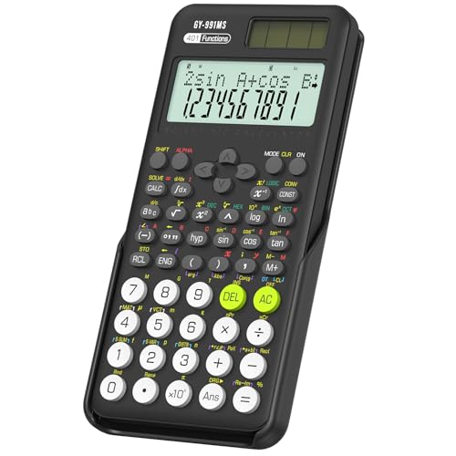 Scientific Calculator School Supplies, ROATEE 991MS 401 Functions 2-Line Display Desktop Calculator with Sliding Cover, Solar Battery Dual Power Kawaii for Middle High School Student and Teacher Black