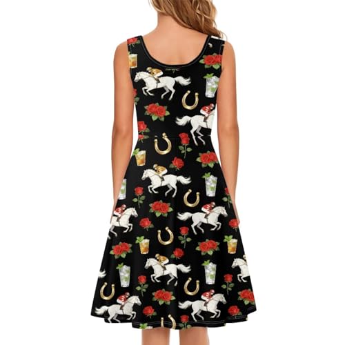 Image of Women Stylish Tank Dresses Sleeveless Round Neck Midi Casual Dress with Pocket for Summer
