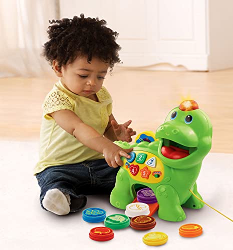 VTech Baby Feed Me Dino, Musical Baby Toy with Numbers, Counting Music & Shapes, Interactive Light Up Toy Suitable From 1, 2, 3 Year Olds Boys & Girls, Green, 27 x 12.3 x 26 cm