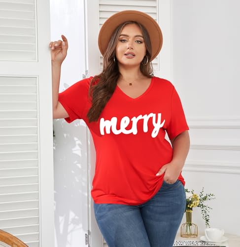Image of ForHailey Women's Plus Size Short Sleeve Tee Shirt V Neck Basic Ladies Loose Fit T Shirt 1X-5X
