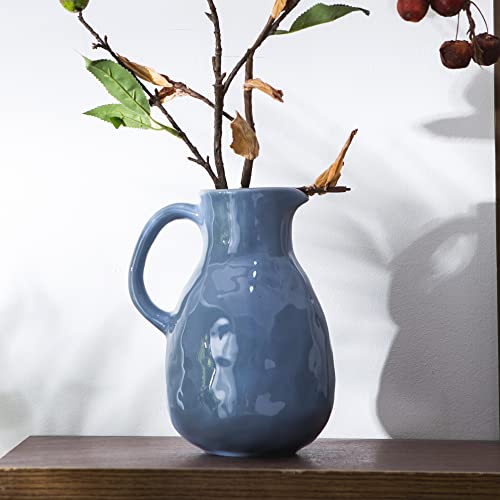 Kimdio Blue Ceramic Vase With Handle, Modern Pitcher Vase For Home Decor thumb #7