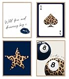 dzxnouart 4 piezas de impresiones artísticas de leopardo retro de la suerte, 8 bolas de la suerte, póquer, pintura estética de habitación preparada, sin marco (50 x 70 cm)