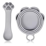 LUTER Pet Can Food Lid Cover, 2pcs Pet Food Can Supplies Set Silicone Cat Food Lid with Spoon Manual Can Opener Gray Dog Can Covers for Pet Food Cans Well Sealing and Reusable