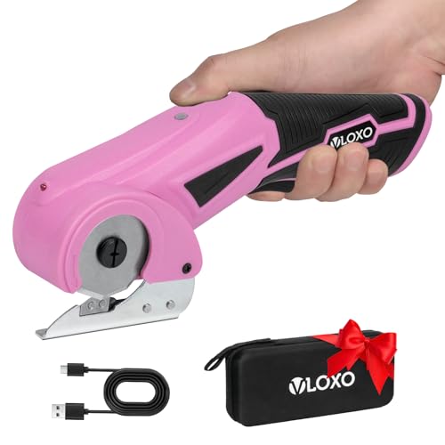 VLOXO Cordless Cardboard Cutter, Electric Scissors with Safety Lock, 4V Electric Fabric Cutter Rotary Powerful Fabric Scissors Recharge Multi-Cutting Tool for Carpet Leather Felt with Storag