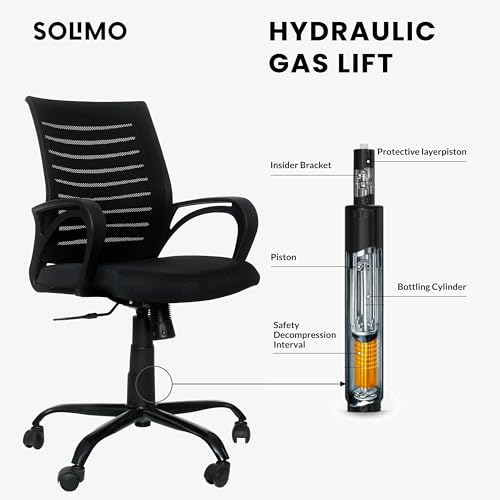 Image of Amazon Brand - Solimo Worklo Mid Back Office Chair for Work from Home | Study | Revolving | Computer (Heavy Duty Powder Coated Metal Base, Stylish Black Mesh)