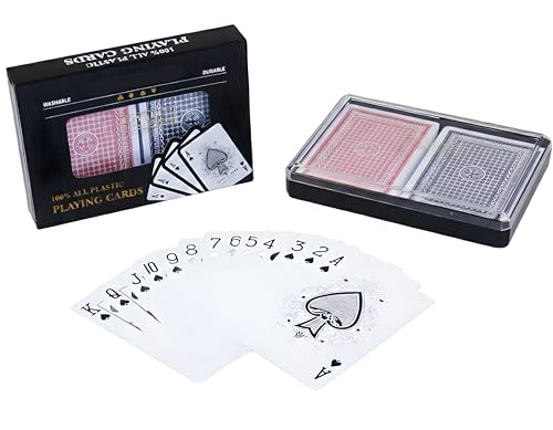 Bexter 2 Decks Royal Bridge Size 100% Plastic Playing Cards Set with Plastic Storage Case Waterproof & Durable Casino-Style Cards for Bridge Rummy & Poker