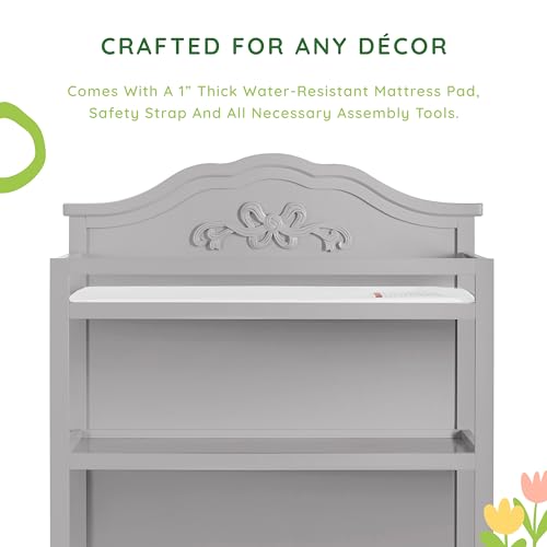 Image of Sweetpea Baby Jasmine Changing Table in Platinum - Solid New Zealand Pinewood, Safety Rails & Strap, Spacious Fixed Storage Shelves, Water-Resistant 1 inch Changing Pad