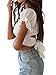 LYANER Women's Ruffle Short Sleeve Tie Up Back Crop Top Off Shoulder Bardot Blouse White Large