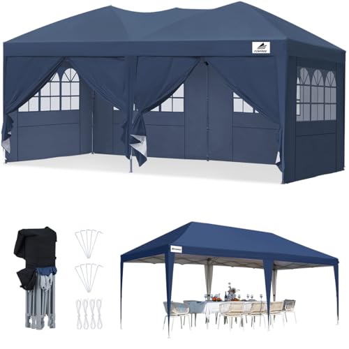 FINFREE Pavillon Partyzelt 3x6 wasserdicht stabil, Faltpavillon 3x6m mit 6 Seitenwänden, Pop up Gartenpavillon mitTragetasche, für Party im Freien, Hochzeiten, Fest, UV 50+, Blau