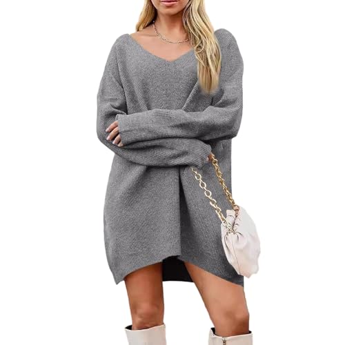 Robe pull col en V profond maille tricotée manches longues automne