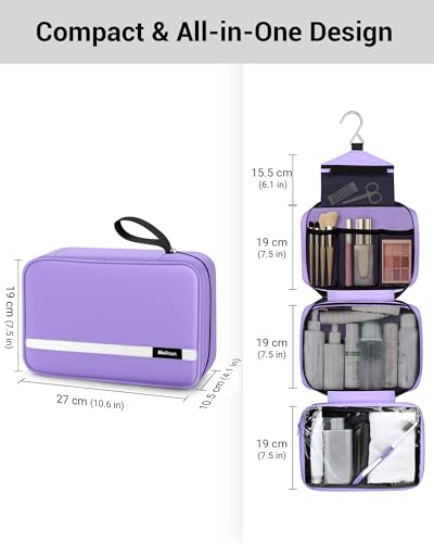 Image of Maliton Toiletry Bag for Men & Women Travel Toiletry Bag Hanging Toiletry Bag Hygiene Organizer with 4 Compartments Waterproof Bathroom Shower Bag Large Toiletries Travel Bag (Purple)