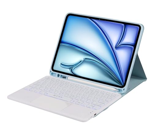 Image of RTSY Keyboard case for iPad Air 11 (M4 /M3 /M2) & iPad Air 5th /4th with Multi Touch Trackpad & 7-Colors Backlit, Magnetic Detachable Wireless Bluetooth (Blue White)