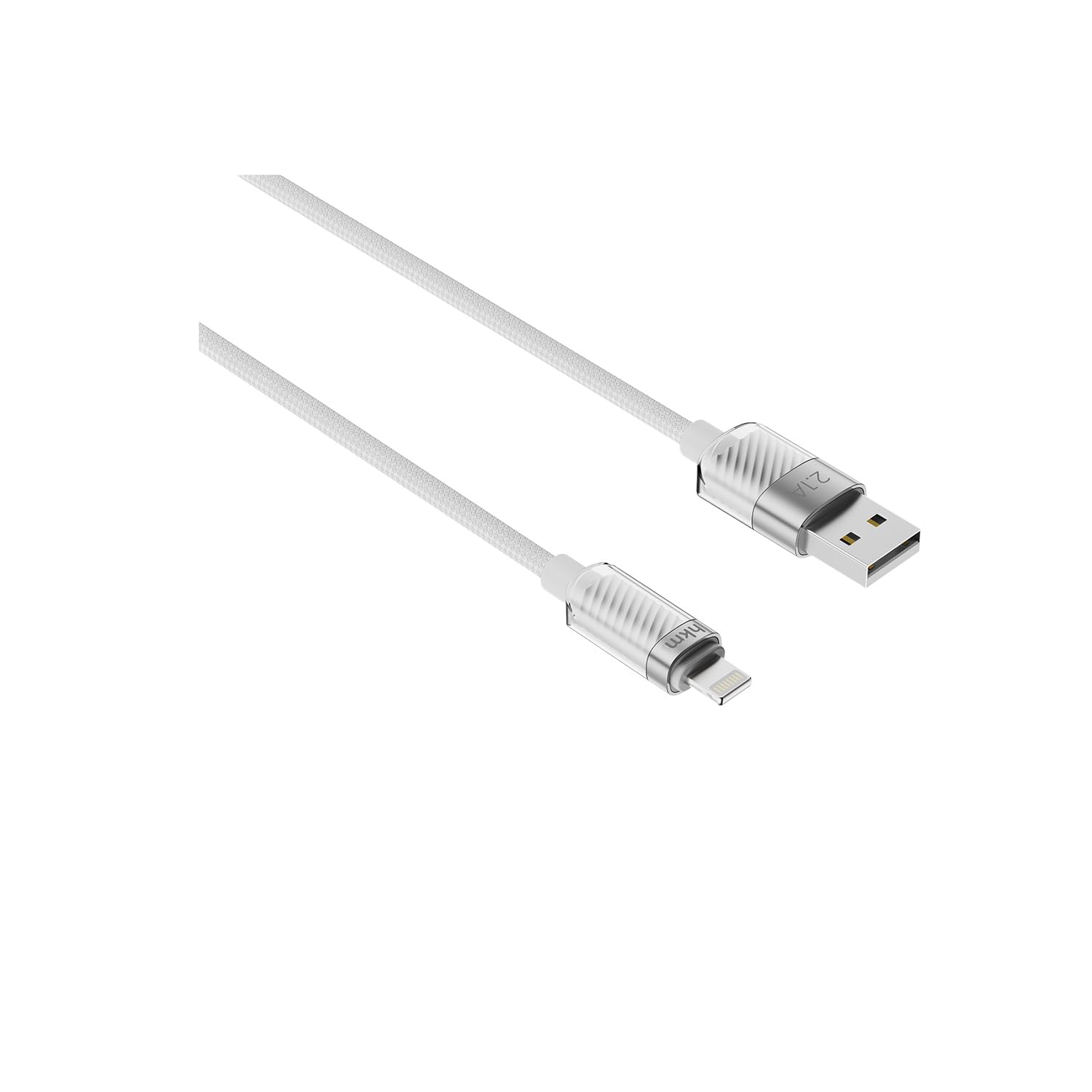 hkm tech KNIT GLAM 2.1A hızlı şarj destekli, USB-A to Lightning Şarj ve Data Aktarım Kablosu, 1 metre, Beyaz