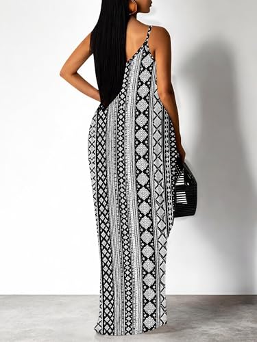 Image of Women's Summer Maxi Dress Spaghetti Strap Floral Boho Beach Long Sundress with Pockets