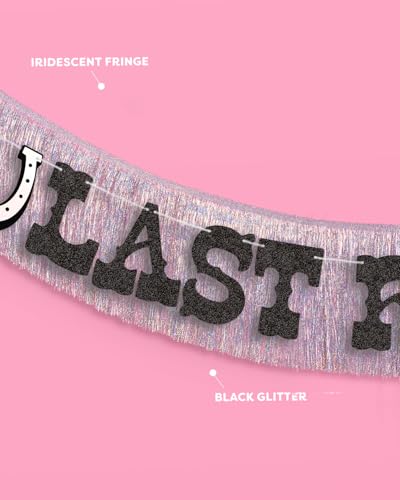 Image of xo, Fetti Last Rodeo Fringe Banner - Black Glitter & Silver Iridescent Fringe, 5.5 Ft. | Western Bachelorette Decorations, Rodeo Backdrop, Space Cowboy Party