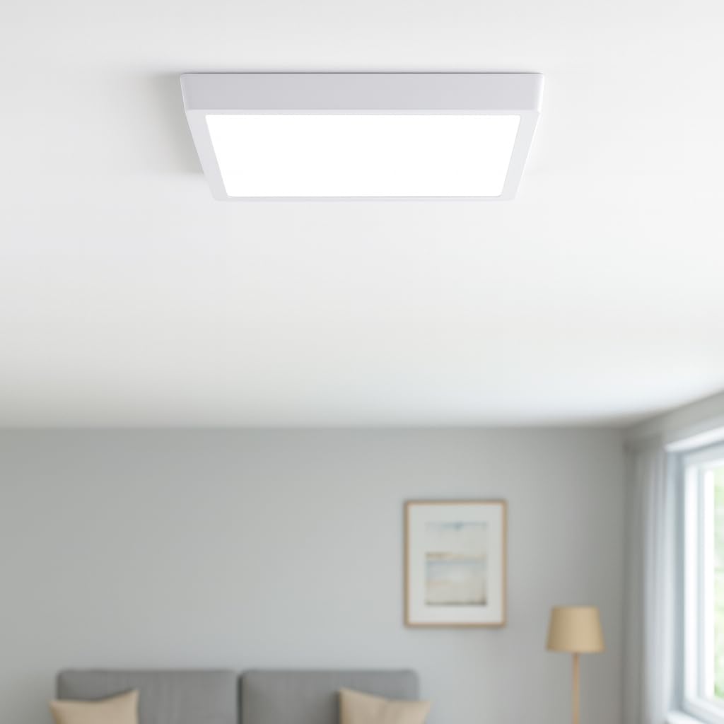 M Ledme - Panel de Superficie Serie Slim Cuadrado 25W, 2500lm, Luz Cálida (3000k). Lámpara de techo de interiores IP20. Ideal para Cocina, Dormitorio., Baño. Instalación sencilla, LM5258.