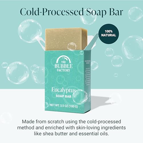 Image of Handmade Natural Bath & Body Soap Bar, Vegan, All-Natural, Palm Oil Free, Made in USA with Shea Butter + Essential Oils, Eucalyptus, 3 Bars