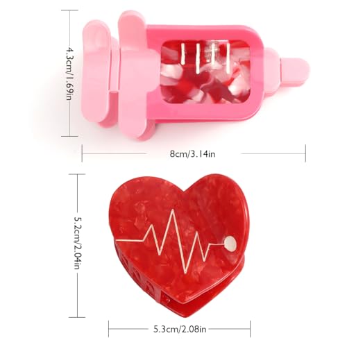 Syringe Hair Claw Clip for Women,Acetate Hair Clip Red Heart Claw Clips,Small Heart Shape Hair Claw Clips for Women Gift