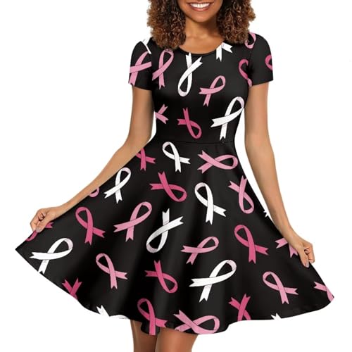 Image of HUGS IDEA Womens Puffy Swing Midi Dress Round Neck Short Sleeve Party A-Line Dresses
