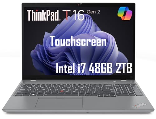 Image of Lenovo ThinkPad T16 Gen 2 Business Laptop (16 inch FHD+ Touchscreen, Intel 10-Core i7-1355U, 48GB DDR5 RAM, 2TB SSD), Backlit, Fingerprint, FHD IR Webcam, Ethernet, 3-Yr Warranty, Win 11 Pro w / AI Copilot