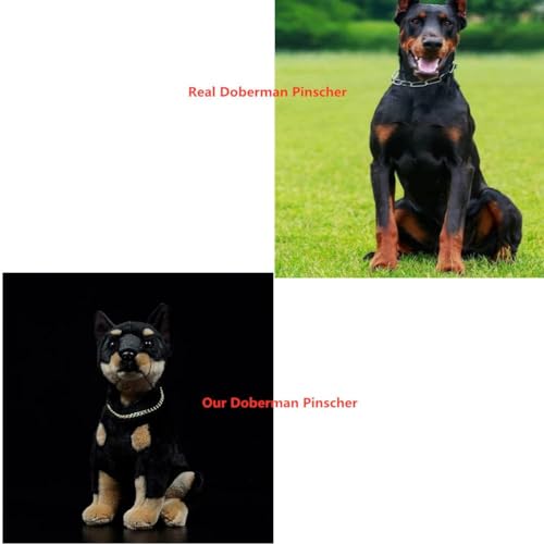 PuffPurrs Realistisches Dobermann Plüschtier - 12' stehender Simulation Dobermann Hund, einzigartiges und edles Haustier Plüschgeschenk für Kinder