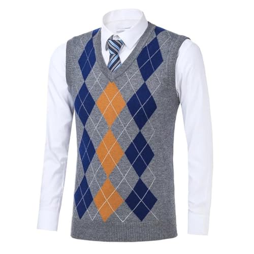 Men's Wool Plaid Sweater Vest Sleeveless V-Neck Knitted Pullover Waistcoat Outwear Tops2