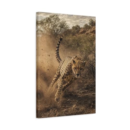 Toile guépard marron et fauve haut de gamme sur châssis de 3 cm