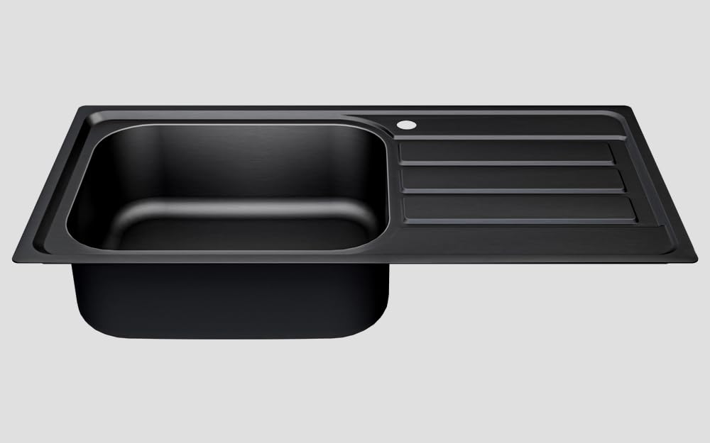 Lavello da cucina 100 x 50 B, in acciaio inox 304, spessore del materiale 0,8 mm, XXL, 50 x 40 cm, lavello, lavello da incasso, rettangolare, 1 vasca, scolapiatti (scolapiatti a destra nero)