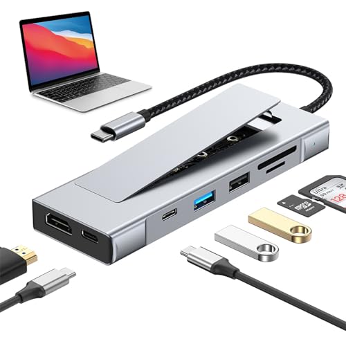 8-in-1 USB C Hub with M.2 NVMe SSD Enclosure 4K HDMI 100W PD 10Gbps USB-C USB3.2 SD/TF Card Reader for XPS Dell MacBook Pro iPad Pro Upgraded