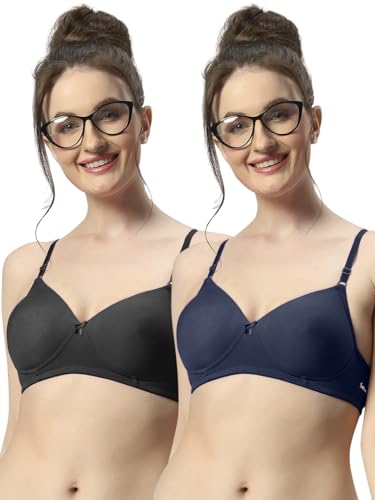 Image of Sonari 007 Wire Free Padded Bra | Medium Padding for Support, Medium Coverage, Soft Cotton Polyester Material, Adjustable Straps with Hook & Eye Closure, Wash Only Black Navy