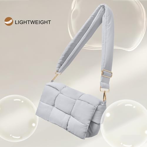 Image of Shoulder Bag Lightweight Puffer Tote Crossbody Bag Handwoven for Women | waterproof nylon, durable, soft padded texture, versatile for travel, work, weekend, everyday, adjustable strap