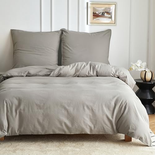 Simple&Opulence Juego de Funda Nórdica Cama 105 de Algodón y Lino con Funda de Almohada de 80 x 80 cm,Suave y Transpirable Juego de Funda Edredon 200x200 cm, Gris
