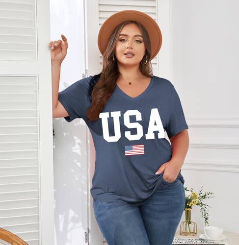 Image of ForHailey Women's Plus Size Short Sleeve Tee Shirt V Neck Basic Ladies Loose Fit T Shirt 1X-5X