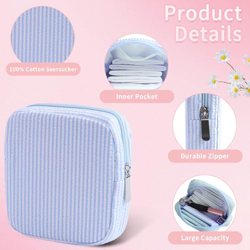Image of Period Bag for Teen Girls | Striped Sanitary Napkin Storage Bag | Cute Pads Pouch for Period | Menstrual Pouch for Pads, Tampons, Menstrual Cups & Panty Liners | Perfect for Travel & Daily Use