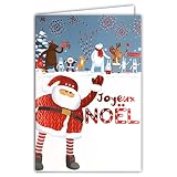 Afie 61-5633 Carte Joyeux Père Noël Rouge Brillant Scintillant étincelant Flamboyant Coucou Moufle Animaux Ours Renne Lapins Renard Esquimaud Fêtes de Fin d'Année - Avec Enveloppe Blanche