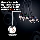 Elite Audio Seria Premium 5.2 m 6-kanałowy samochodowy kabel audio RCA, podwójnie ekranowany, beztlenowy miedź, kabel audio redukujący hałas do wzmacniaczy, subwooferów, głośników i procesorów -