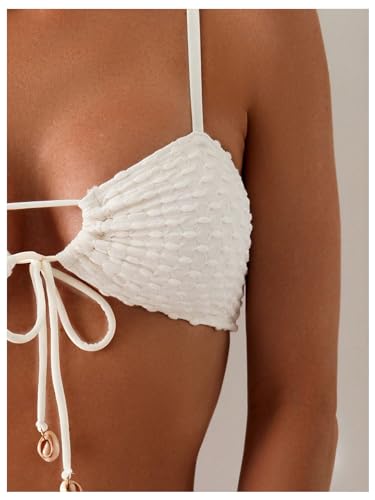 MakeMeChic Women's Two Piece High Waisted Triangle Bikini Set Tie Front String Bathing Suit4