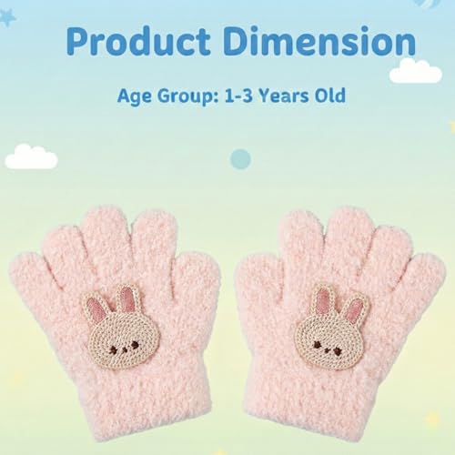 Image of Kraptick Kids Winter Gloves - Ultra-Soft Thick Knit Fuzzy Warm Mittens for Boys & Girls Cute Bear Patch Thermal Hand Warmers for Toddlers & Children -1