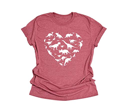 IHK Heart of Dinosaurs, Dinosaurs Shirt, Dinosaurs T Shirt for Women, Dinosaurs for Mom (Adult, XX-Large, Heather Coral Pink)