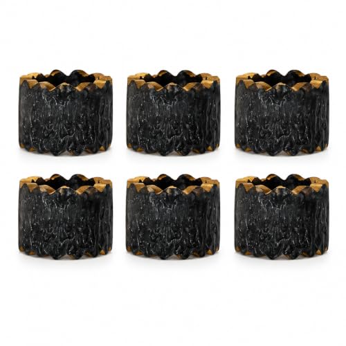 CLEENTABLE Epoxy Resin Napkin Rings, 6-Pack (Black Gold)