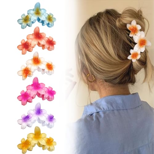 Vaskula Haarklammer Blume 6 Stücke Rutschfeste Blumen Haarklammer Blütenform Hasrspange Clip Große Haarspange Starken Halt für Damen Dickes Dünnes Haar (Farbe)