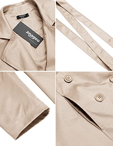 Zeagoo Women's Double-Breasted Long Trench Coat With Belt,Medium,Apricot #TOP5