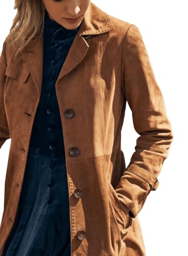 Womens Long Body Real Suede Leather Trench Coat for Womens Lapel Collar Double Breasted Car Coat Oversized4