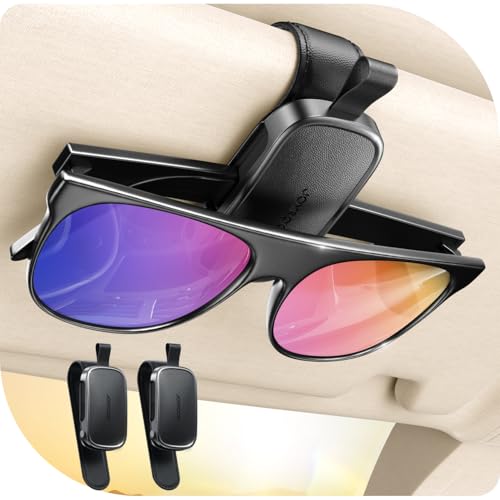JOYROOM 2 Stück Brillenhalter für Auto Sonnenblende - Weihnachts Geschenke für Männer Frauen, Magnetischer Leder Sonnenbrillenhalter Auto, Universal Auto Visier Zubehör Kompatibel mit Allen (Schwarz)