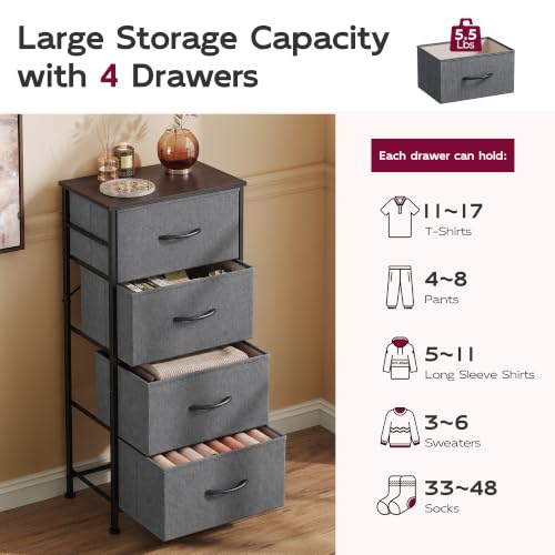 Image of WLIVE Small Dresser Nightstand for Bedroom, 4 Drawers, Dark Grey