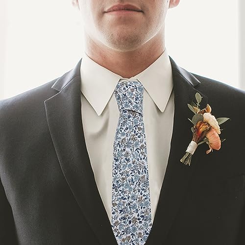 Image of Mantieqingway Men's Skinny Tie, Cotton Floral Ties for Men Wedding Necktie for Groom, Groomsmen, Missions, Dances