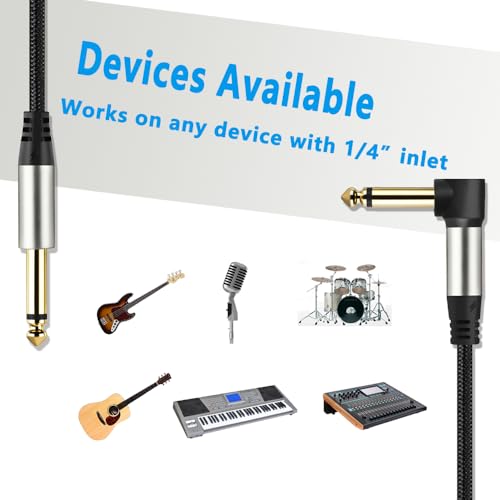 Adoerpai TS-WA 2-Pack Guitar Cables 1/4 Inch 6.35Mm Male To Male Jack Right Angle To Straight Nylon Braided Ts Mono Instrument Cable thumb #2