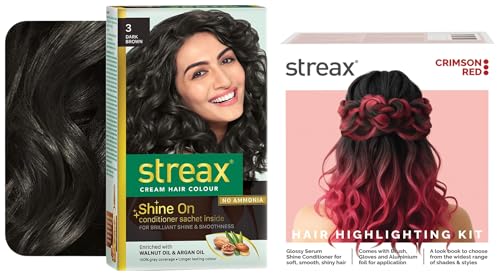 Streax Permanent Hair Colour, 100% Grey coverag Hair Colour Highlight Kit | Red Hair Colour, Crimson Red – Pack of 1