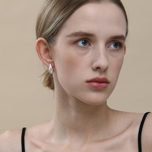 Image of Apsvo Chunky 14K Gold Plated Hoop Earrings for Women, Lightweight Waterdrop Hollow Open Hoops, Hypoallergenic Dupes Earrings